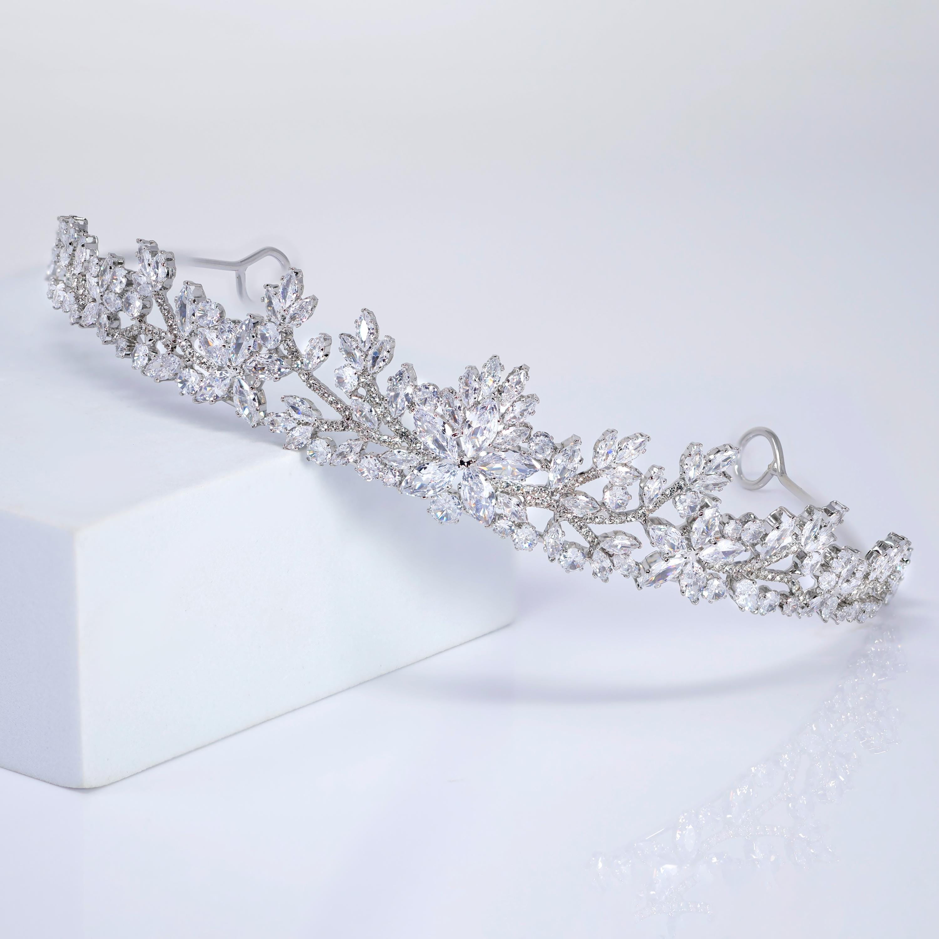 CZ Celeste Flower Leaf Crystal Tiara , bridal Crown Tiara, Floral Leaves crystal wedding tiara, Crystal Bride, Wedding Crown