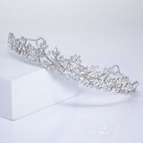 CZ Celeste Flower Leaf Crystal Tiara , bridal Crown Tiara, Floral Leaves crystal wedding tiara, Crystal Bride, Wedding Crown