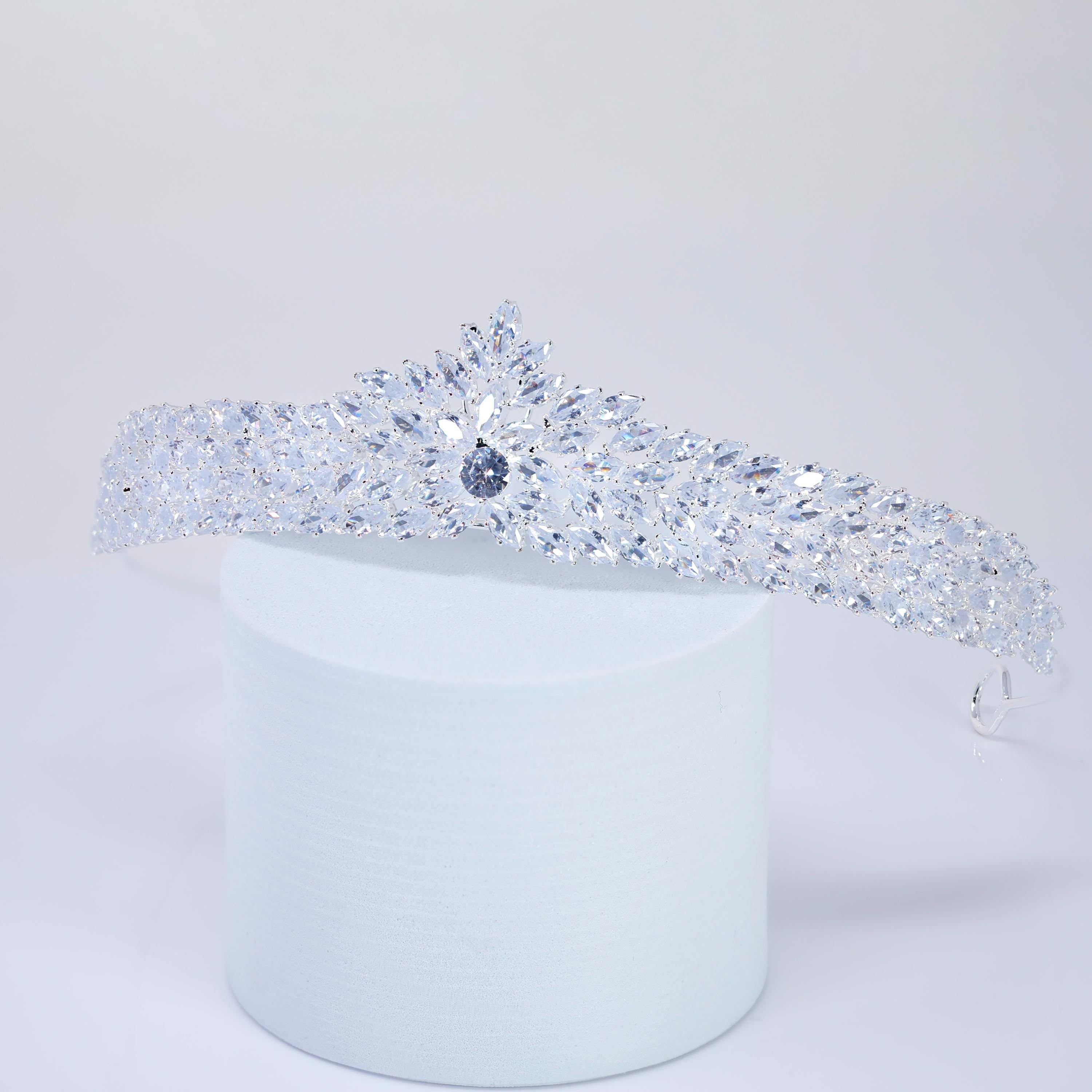 CZ Frosted Fern Marquise Tiara , bridal Crown Tiara, Floral Leaves crystal wedding tiara, Crystal Bride, Wedding Crown
