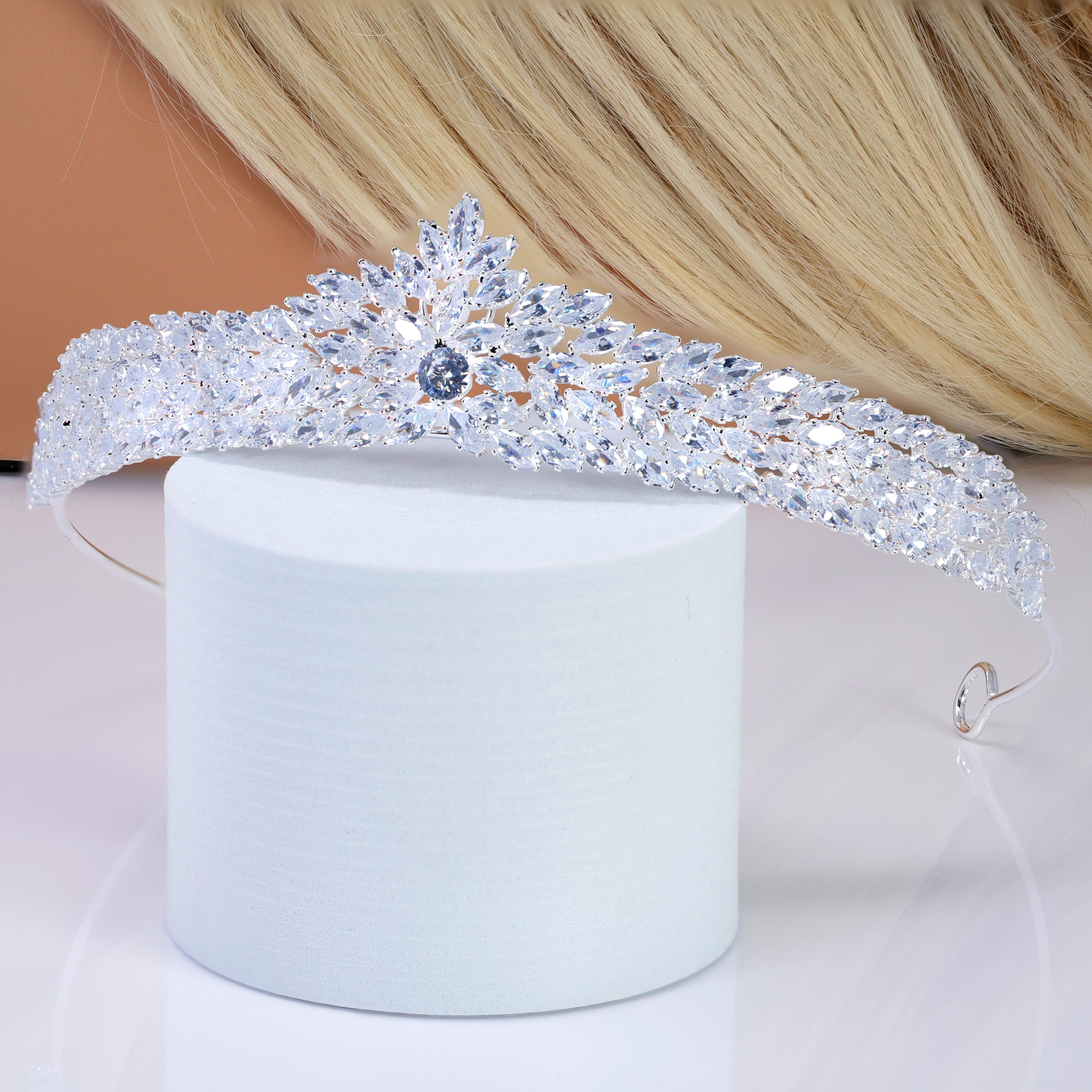 CZ Frosted Fern Marquise Tiara , bridal Crown Tiara, Floral Leaves crystal wedding tiara, Crystal Bride, Wedding Crown