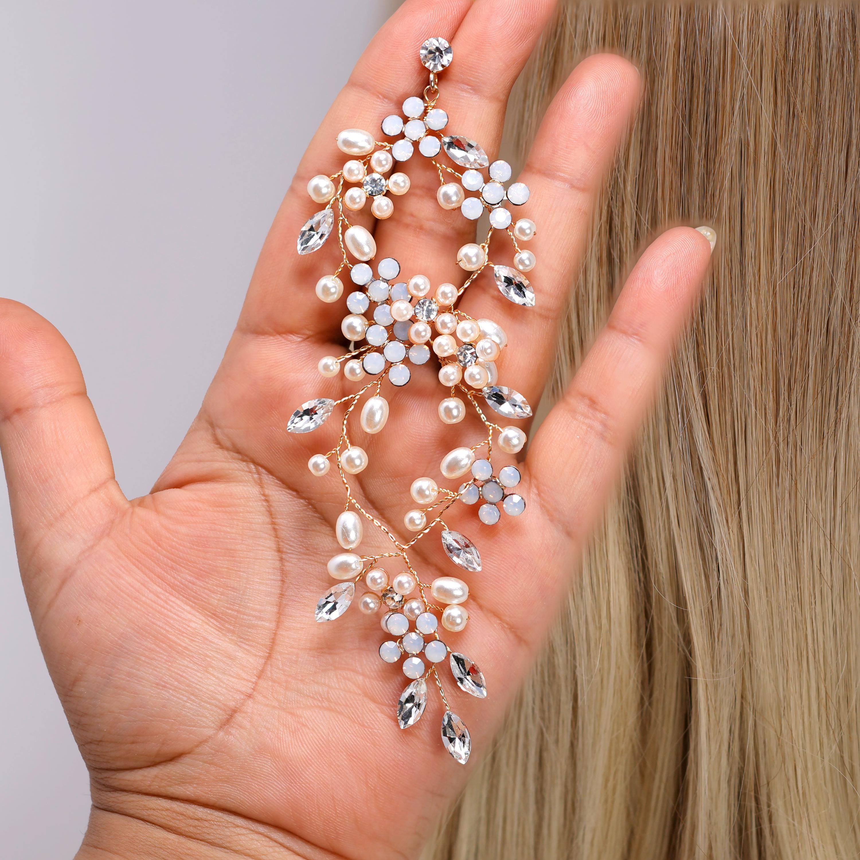 Faux Pearl Something Blue Opal Floral Earrings And Bracelet, Bridesmaid/ Bride Earrings, Gift for her, Light Weight Statement Earrings.