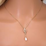 Swarovski Crystal Leaves And Faux Pearl Necklace Set, Long Bridal Earrings And Necklace, Statement Earrings Cz