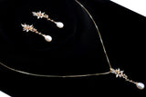 Swarovski Crystal Leaves And Faux Pearl Necklace Set, Long Bridal Earrings And Necklace, Statement Earrings Cz