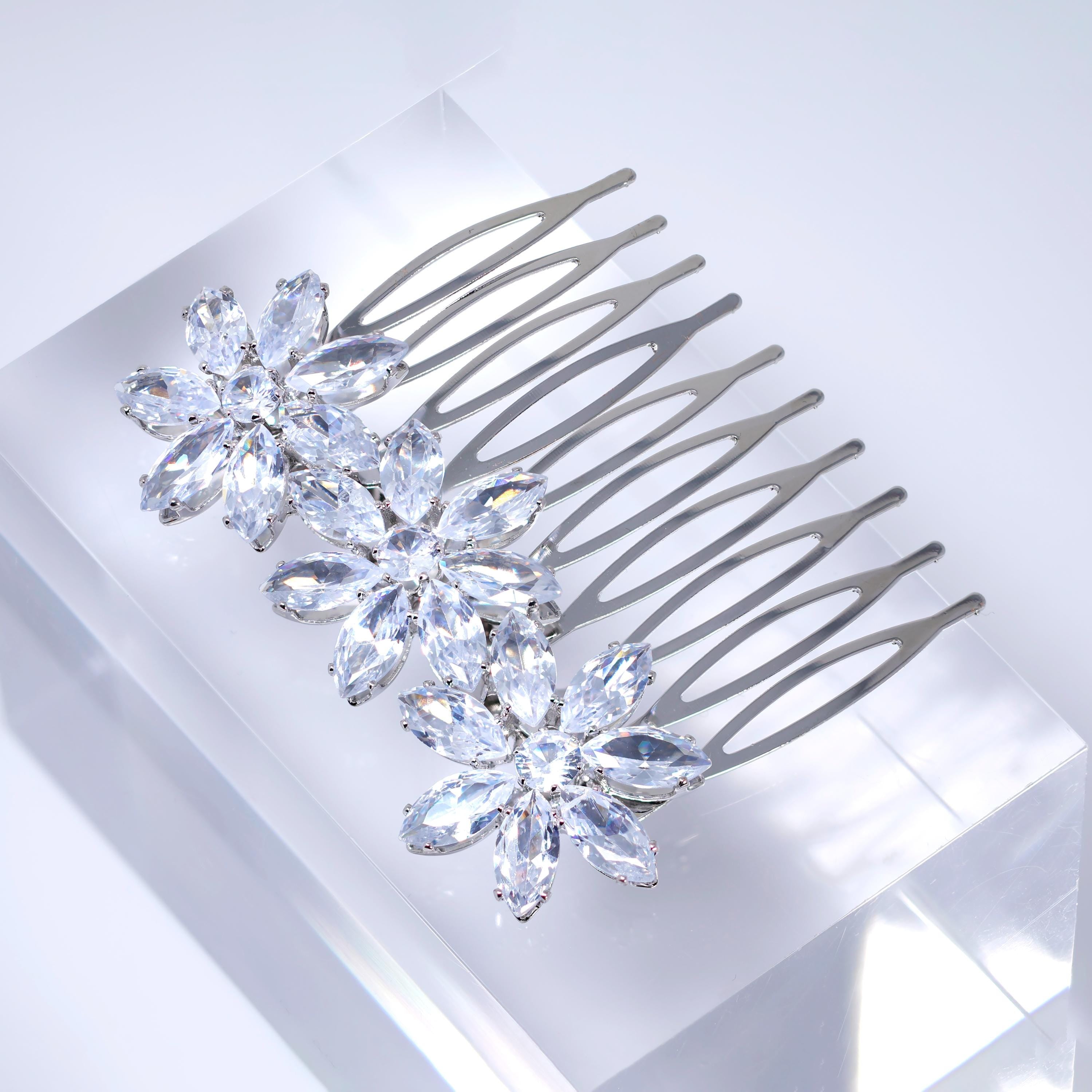 Cubic Zirconia, Forever In Bloom Dainty Bridal Hair Comb, Bridal Hair Accessories, Wedding Hair Accessory, Bridal Hair Comb.