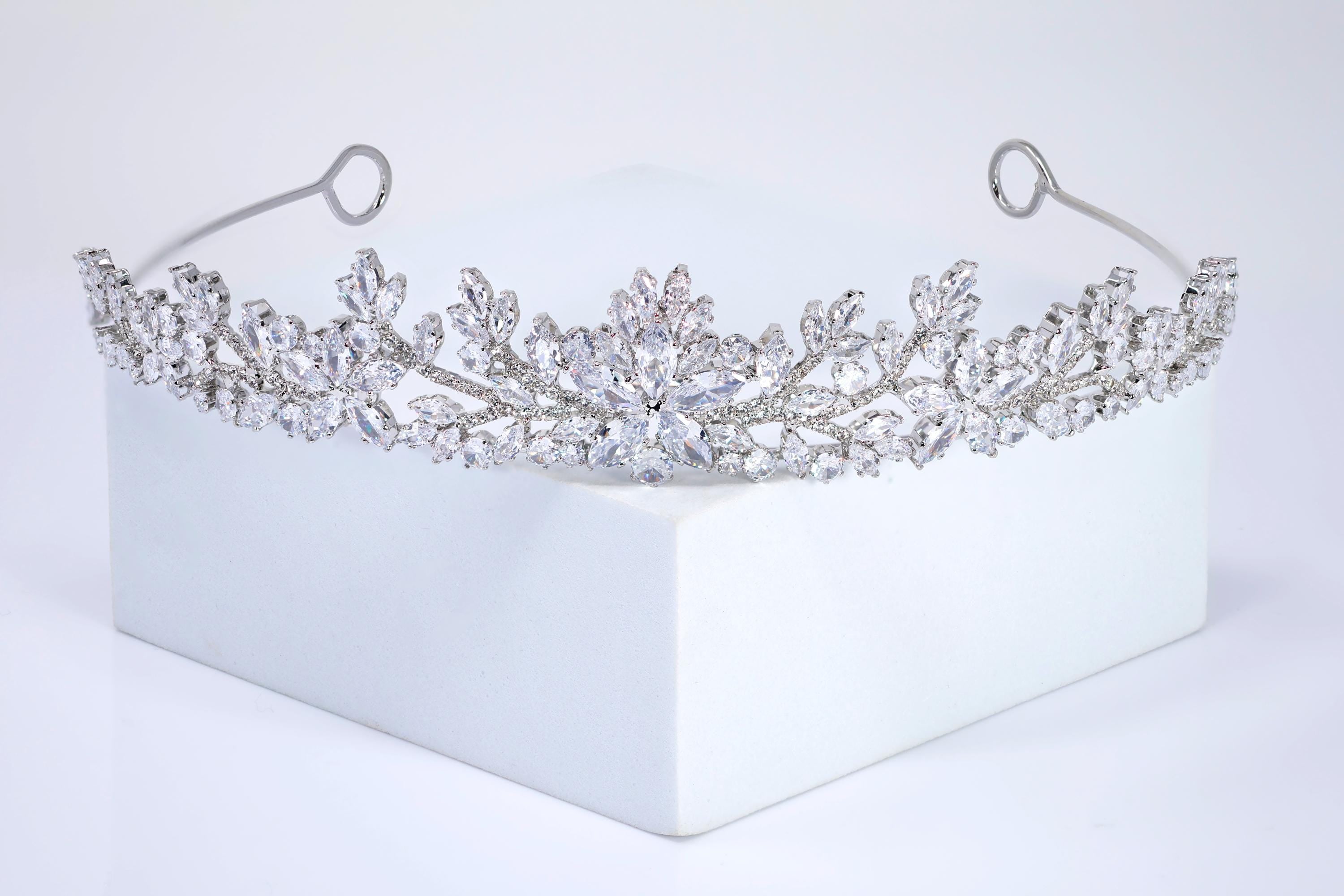 CZ Celeste Flower Leaf Crystal Tiara , bridal Crown Tiara, Floral Leaves crystal wedding tiara, Crystal Bride, Wedding Crown