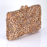 Shinny Golden Bronze Rhinestone Embellished Floral Garden Wedding Clutch, Statement Bag, Evening Wedding Clutch, Cross Body Bag