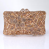 Shinny Golden Bronze Rhinestone Embellished Floral Garden Wedding Clutch, Statement Bag, Evening Wedding Clutch, Cross Body Bag