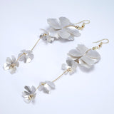 Gold Silver Two Tone Metallic Petal Rain Statement Earrings, Long Bridal Jewelry Bridal Earrings Clip On Earrings, Statement Earrings.