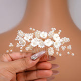 Ceramic White flower In Faux Pearly Garden Hair comb, Bridal Hair piece, Bridal Hair Accessories, Wedding Hair Accessory.