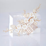 Ceramic White flower In Faux Pearly Garden Hair comb, Bridal Hair piece, Bridal Hair Accessories, Wedding Hair Accessory.