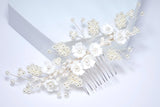 Ceramic White flower In Faux Pearly Garden Hair comb, Bridal Hair piece, Bridal Hair Accessories, Wedding Hair Accessory.