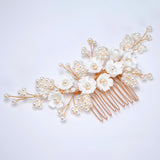 Ceramic White flower In Faux Pearly Garden Hair comb, Bridal Hair piece, Bridal Hair Accessories, Wedding Hair Accessory.