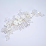 Ceramic White flower In Crystal's Shimmering Garden Hair comb, Bridal Hair piece, Bridal Hair Accessories, Wedding Hair Accessory.