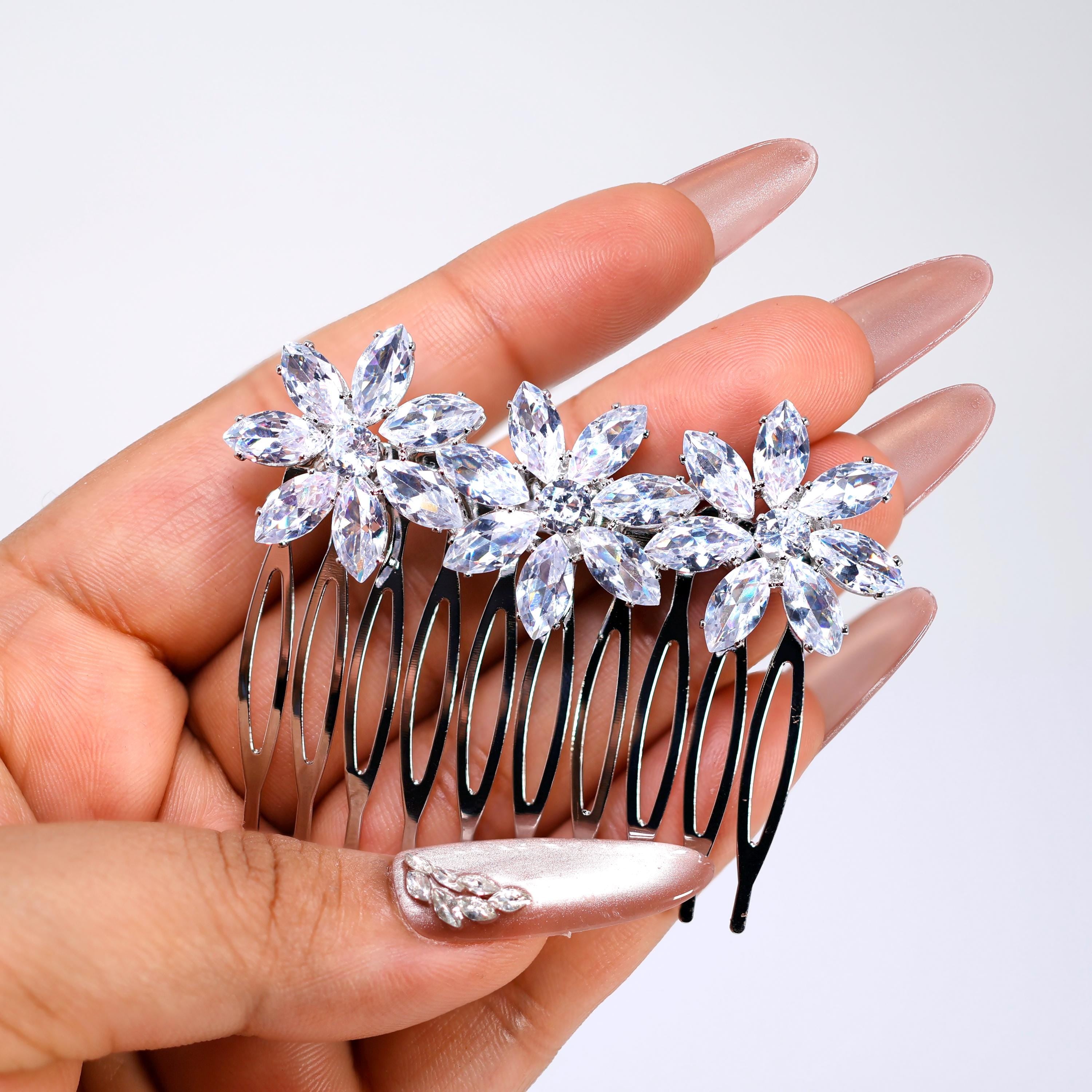 Cubic Zirconia, Forever In Bloom Dainty Bridal Hair Comb, Bridal Hair Accessories, Wedding Hair Accessory, Bridal Hair Comb.