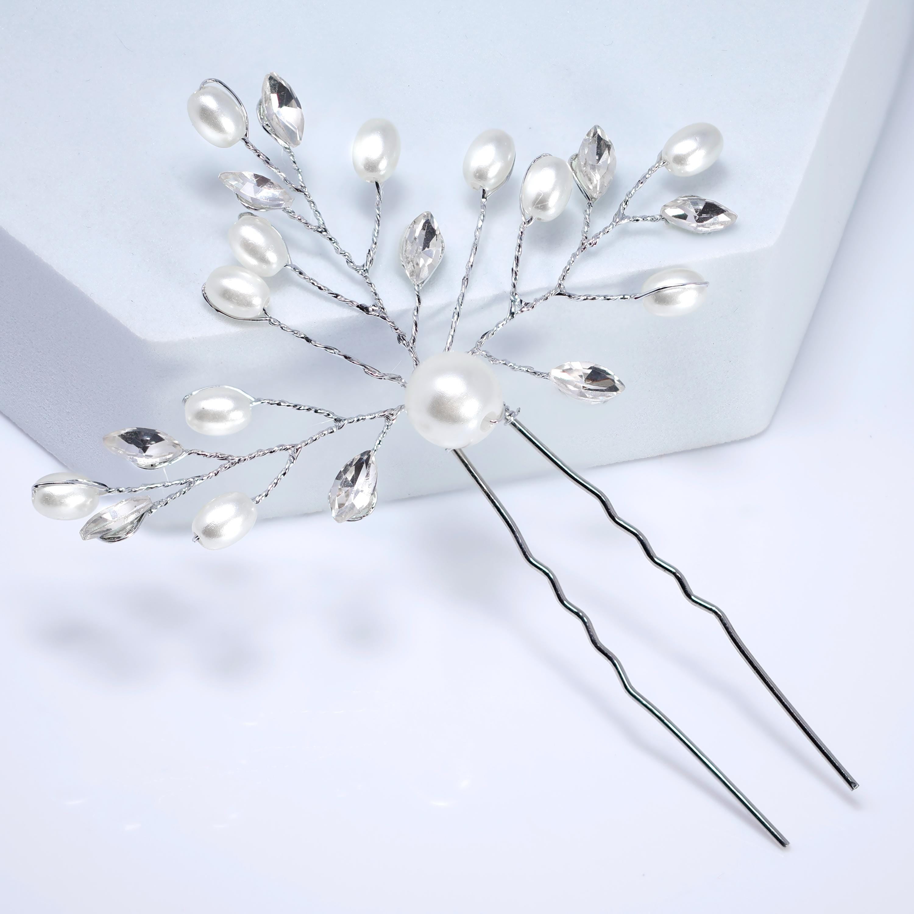 Sparkling Leaves And Pearls Hair Pin , Swarovski Hair pins Set, Bridal Hair Accessories, Pearl hair pins, Gift For Her