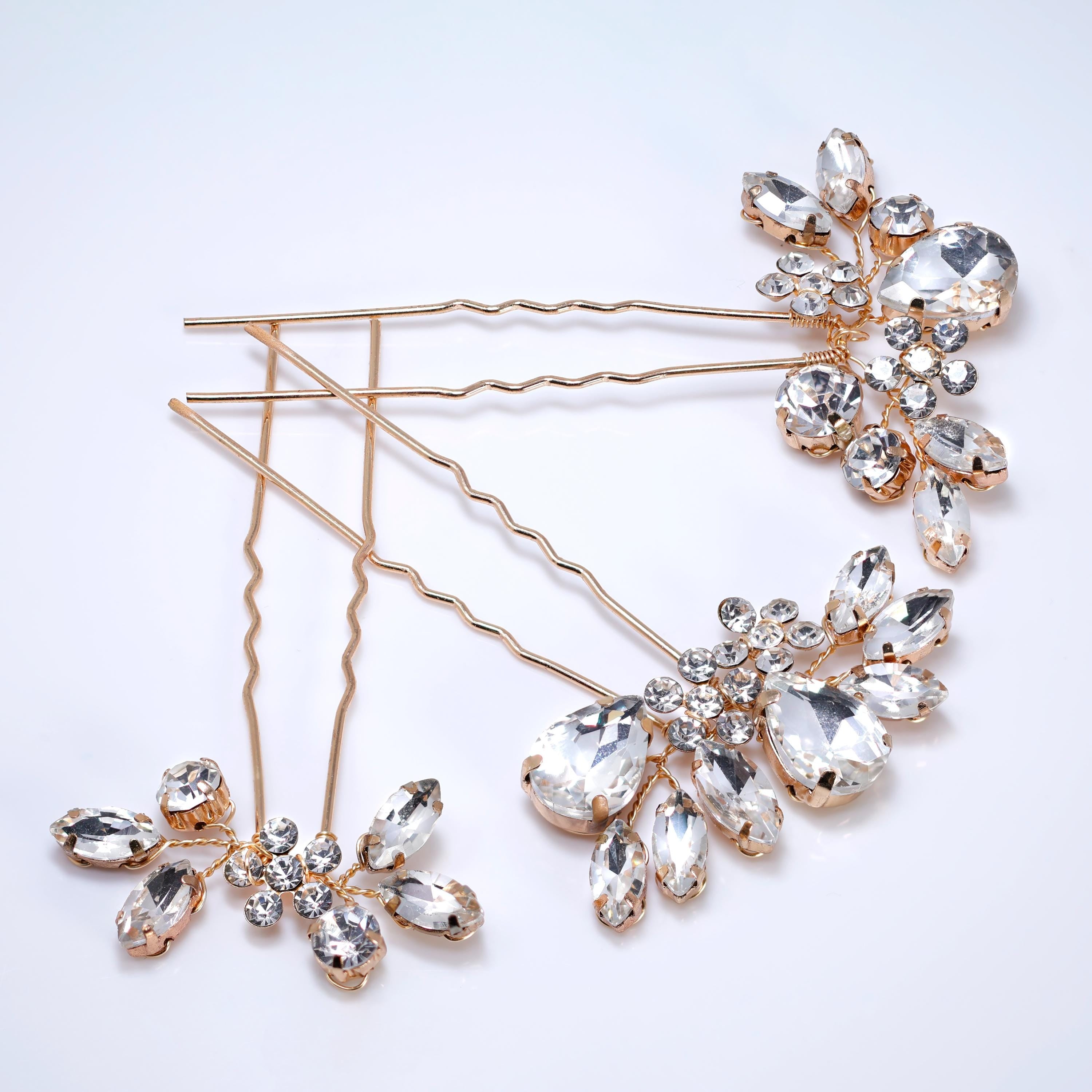 Swarovski Crystal Bridal Hair Pins - Floral Garden Of Heaven - Set of 3