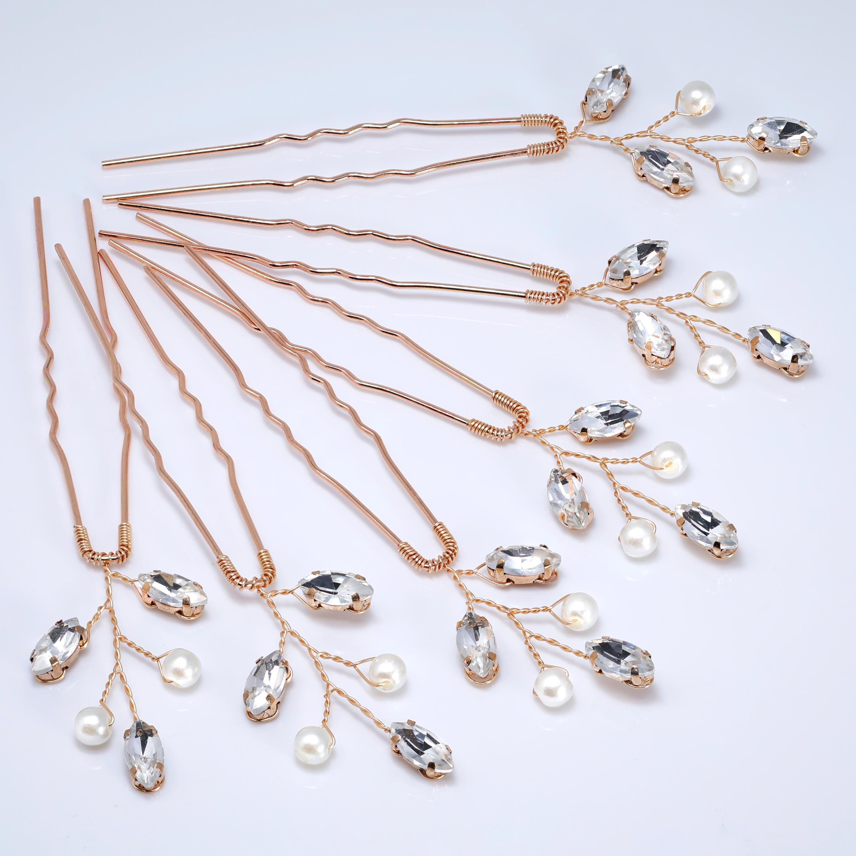 Set of 6 Hair Pins With Shimmering Leaves And Pearls , Swarovski Hair pins Set, Bridal Hair Accessories, Pearl hair pins, Gift For Her
