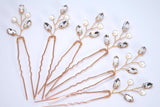 Set of 6 Hair Pins With Shimmering Leaves And Pearls , Swarovski Hair pins Set, Bridal Hair Accessories, Pearl hair pins, Gift For Her