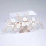 Ceramic White flower In Crystal's Shimmering Garden Hair comb, Bridal Hair piece, Bridal Hair Accessories, Wedding Hair Accessory.