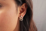 14k Gold Cubic Zirconia Geometric Tassel Stud Bridal Earrings, Statement Earrings, Stud Earrings, Bridal Jewelry, Pearl Earrings