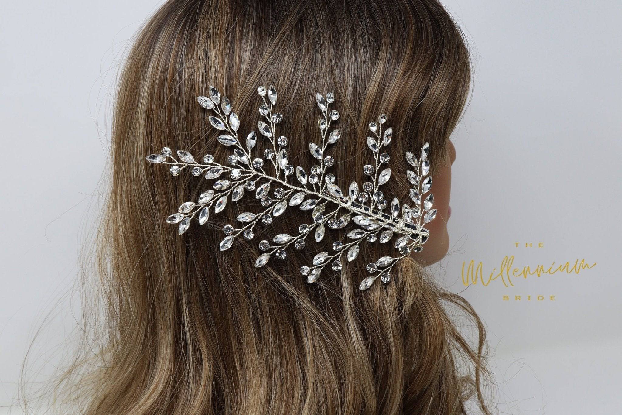Crystal Vine Leaves Hair Clip, Bridal Hair Accessories, Bridesmaid Gift, Wedding Hair Accessory, Bridal Large Hair Clip