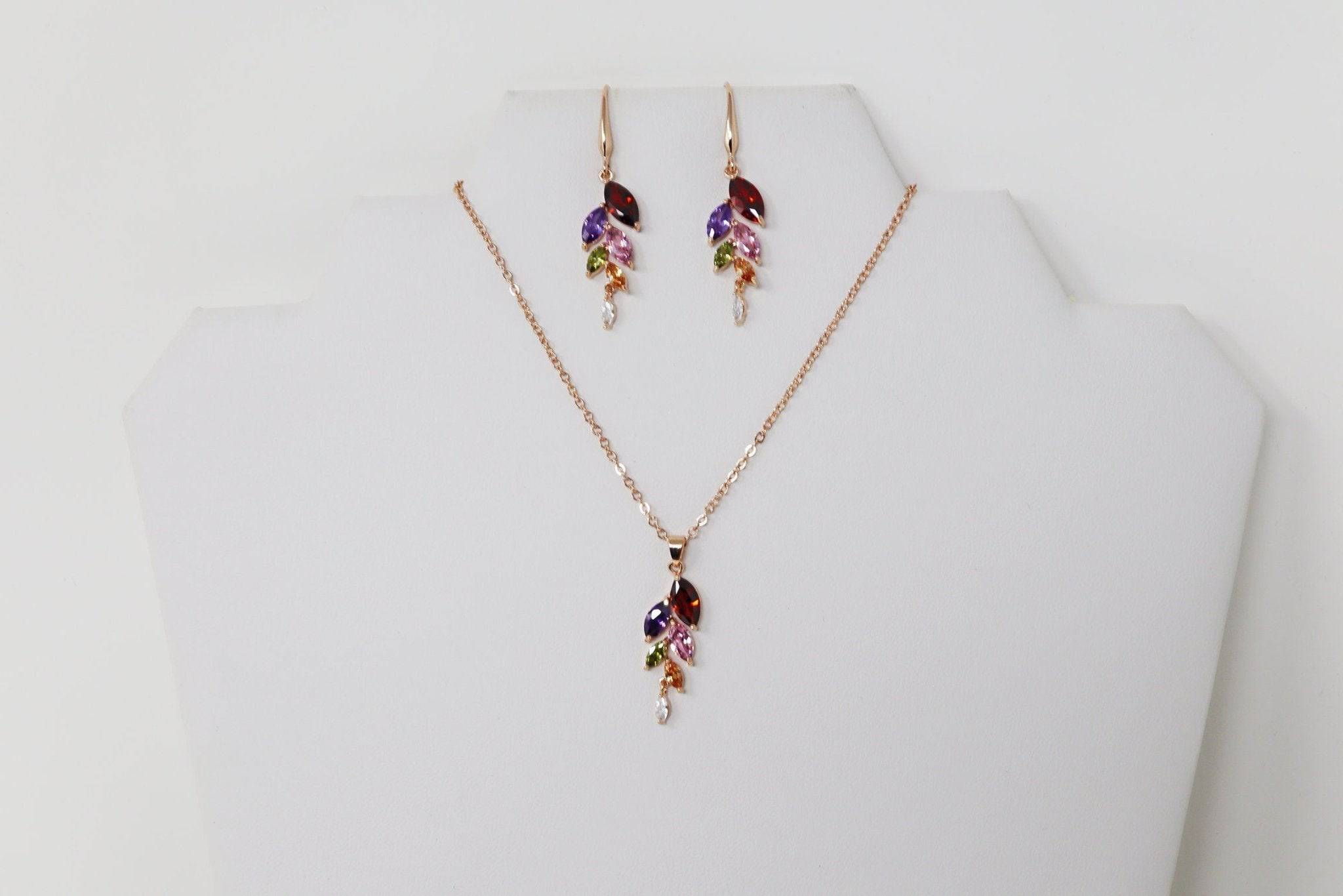 Cubic Zirconia Diamond/ Crystal Leaves, Long Bridal Jewelry, Bridal Earrings And Necklace, Crystal Bridal Earrings, Statement Earrings Cz