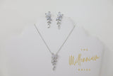Cubic Zirconia Diamond/ Crystal Leaves, Long Bridal Jewelry, Bridal Earrings And Necklace, Crystal Bridal Earrings, Statement Earrings Cz