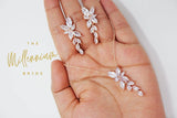 Cubic Zirconia Diamond/ Crystal Leaves, Long Bridal Jewelry, Bridal Earrings And Necklace, Crystal Bridal Earrings, Statement Earrings Cz