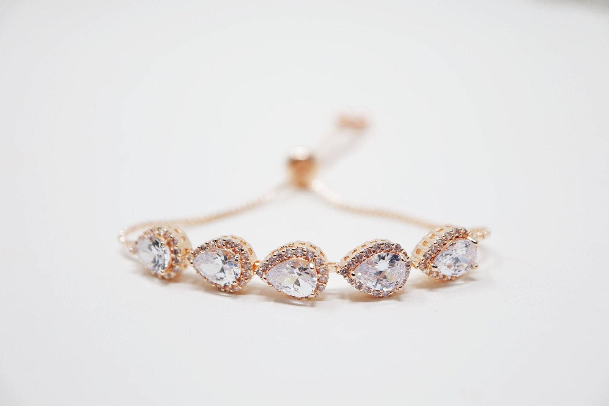 Cubic Zirconia Diamond Drop Crystal Bracelet, Diamond Bracelet, Bridal Jewelry, Bridesmaid Gift, Statement Bracelet.