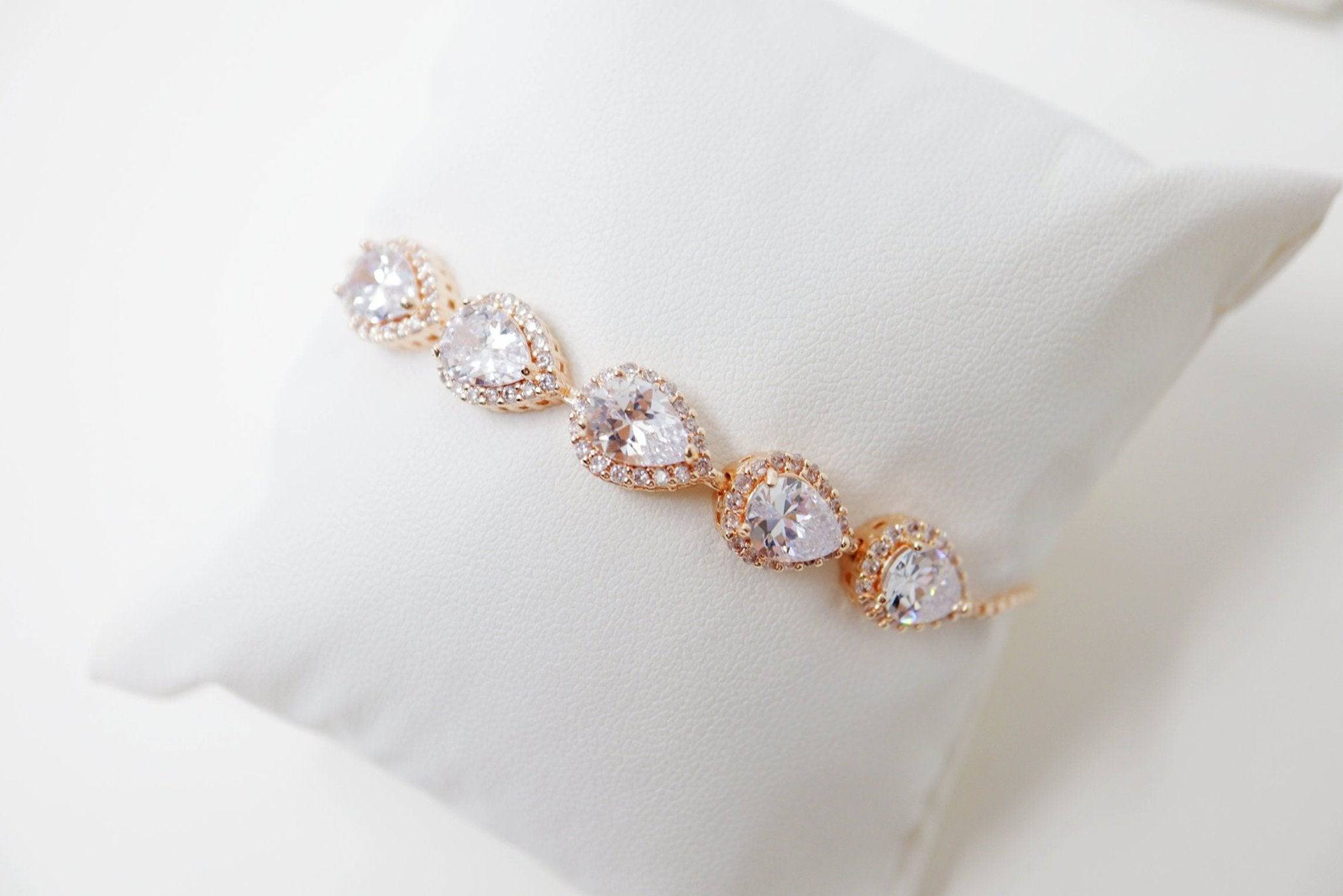 Cubic Zirconia Diamond Drop Crystal Bracelet, Diamond Bracelet, Bridal Jewelry, Bridesmaid Gift, Statement Bracelet.