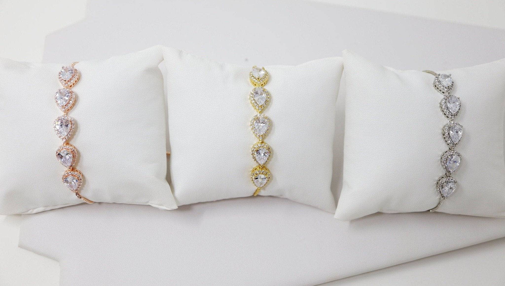 Cubic Zirconia Diamond Drop Crystal Bracelet, Diamond Bracelet, Bridal Jewelry, Bridesmaid Gift, Statement Bracelet.