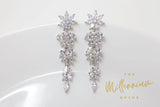 Cubic Zirconia Diamond flower Leaves long Drop Crystal, Diamond Earrings, Long Bridal Earrings, Crystal Bridal Earrings, Statement Earrings