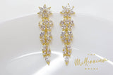 Cubic Zirconia Diamond flower Leaves long Drop Crystal, Diamond Earrings, Long Bridal Earrings, Crystal Bridal Earrings, Statement Earrings