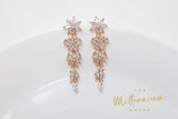 Cubic Zirconia Diamond flower Leaves long Drop Crystal, Diamond Earrings, Long Bridal Earrings, Crystal Bridal Earrings, Statement Earrings
