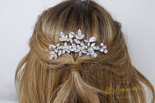 Cubic Zirconia Diamond Flower Vine Leaves Bridal Hair Comb Bridal Ha TheMillenniumBride