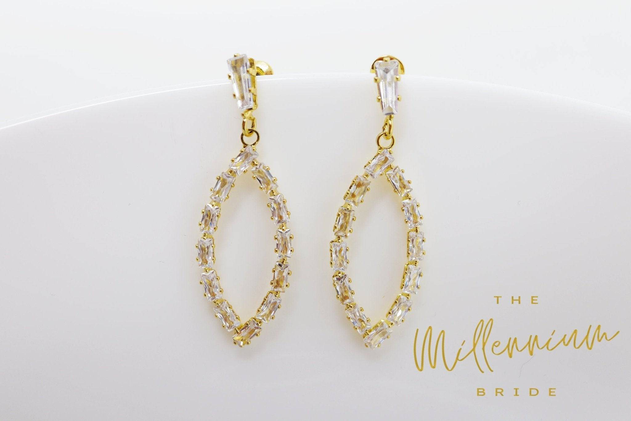 Cubic Zirconia Diamond Leaf Drop Earrings, Long Bridal Jewelry, Bridal Earrings, Crystal Bridal Earrings, Statement Earrings Cz