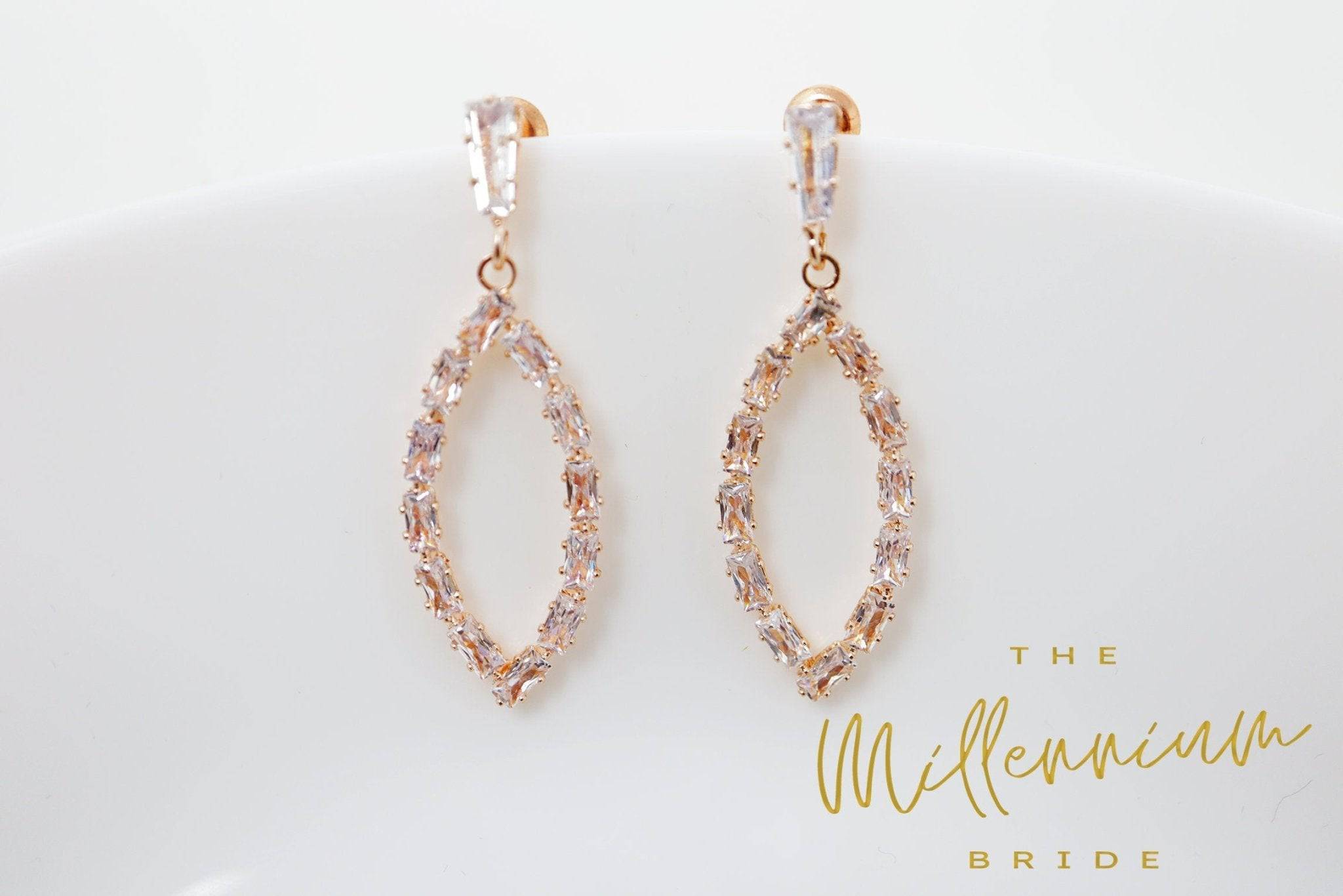 Cubic Zirconia Diamond Leaf Drop Earrings, Long Bridal Jewelry, Bridal Earrings, Crystal Bridal Earrings, Statement Earrings Cz