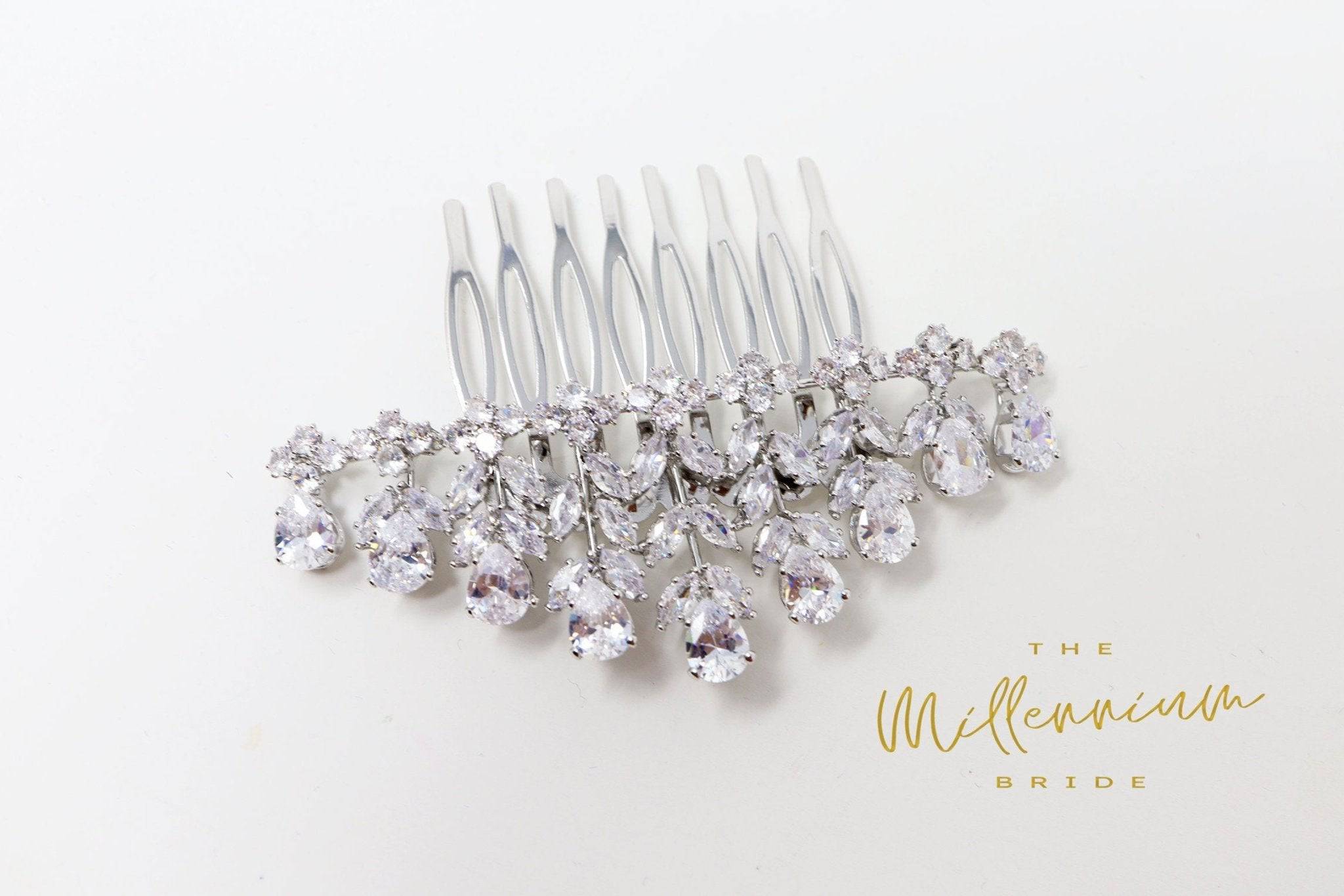 Cubic Zirconia, Diamond Rose Vine Leaves Bridal Hair Comb, Bridal Hair Accessories, Wedding Hair Accessory, Bridal Hair Comb.