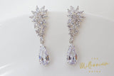 Cubic Zirconia Diamond Sunflower Drop Crystal, Diamond Earrings, Long Bridal , Bridal Earrings, Crystal Bridal Earrings, Statement Earrings