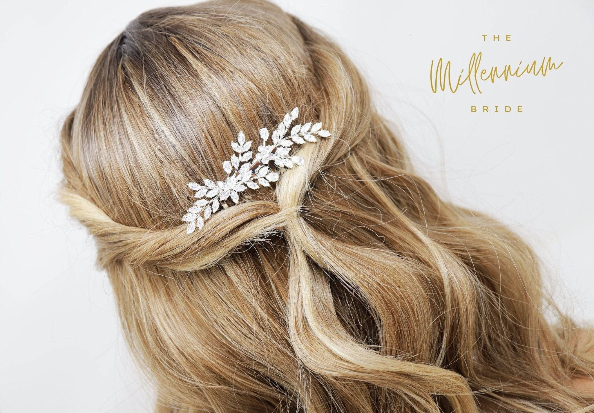 Cubic Zirconia, Diamond Vine Leaves Bridal Hair Comb, Bridal Hair Piece, Bridal Hair Accessories, Wedding Hair Accessory, Bridal Hair Comb.
