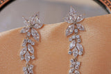 Cubic Zirconia Flower Crystal/Diamond Earrings, Long Bridal Jewelry, Bridal Earrings, Crystal Bridal Earrings, Statement Earrings Cz