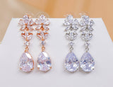 Cubic Zirconia Flower Petal Crystal/Diamond Earrings, Long Bridal Jewelry, Bridal Earrings, Crystal Bridal Earrings, Statement Earrings Cz
