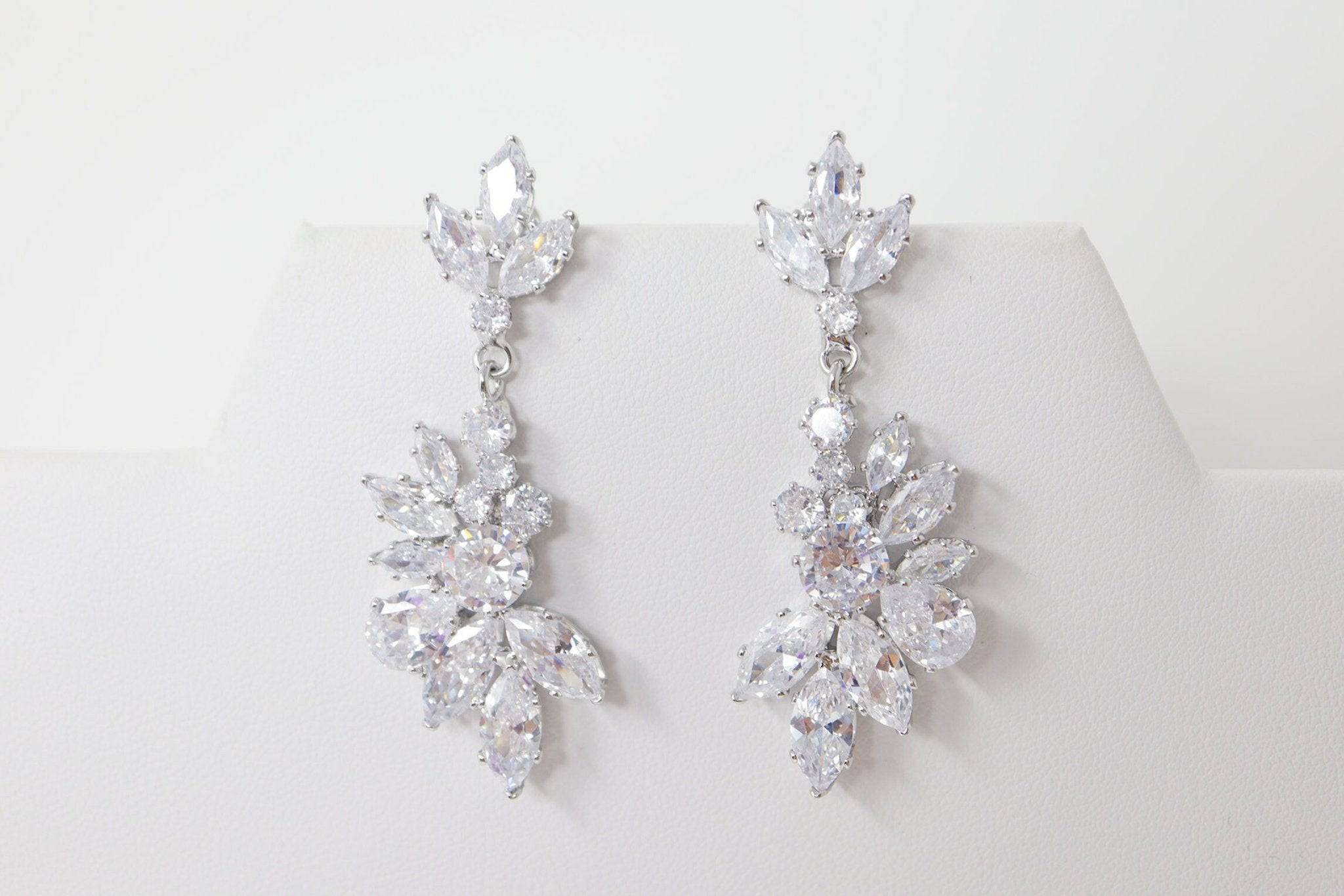 Cubic Zirconia long Bridal Wings Drop, Dangle Crystal, Diamond Earring, Long Bridal Jewelry, Crystal Bridal Earrings, Statement Earrings Cz