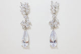 Cuboc Zirconia Leaf Drop Crystal/Diamond Earrings, Long Bridal Jewelry, Bridal Earrings, Crystal Bridal Earrings, Statement Earrings Cz