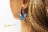 CZ Blue Butterfly Earrings, Swarovski Crystal Earrings, Statement Earrings, Rhinestones Hoop Earrings.