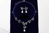 CZ Crystal Floral Pearl Vine Leaves Necklace, Long Bridal Jewelry, Bridal Earrings And Necklace, Statement Earrings Cz Necklace Set.