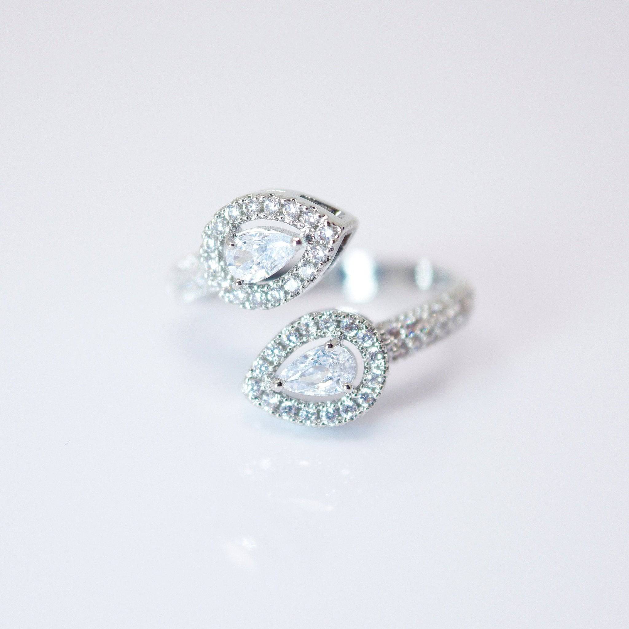 CZ Falling Drops As One Proposal Ring, Statement Ring, Engagement Ring.