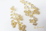CZ Floral Three Vine Leaves Diamond Earrings, Long Bridal Earrings, Crystal Bridal Earrings, Statement Earrings, Gold Bride Earring.