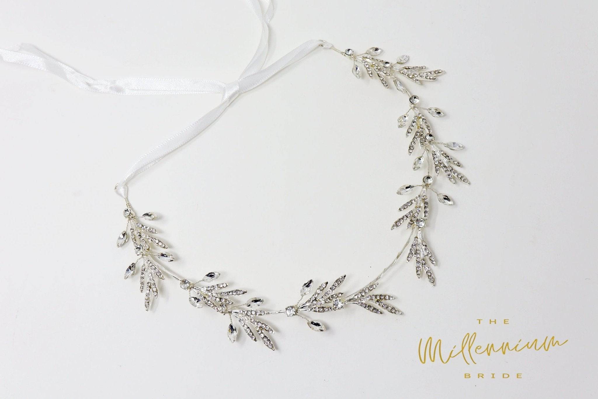 Dainty Rhinestones Crystal Vine Leaves Headband, Bridal Hair Vine, Delicate Headband, Hair accessories.