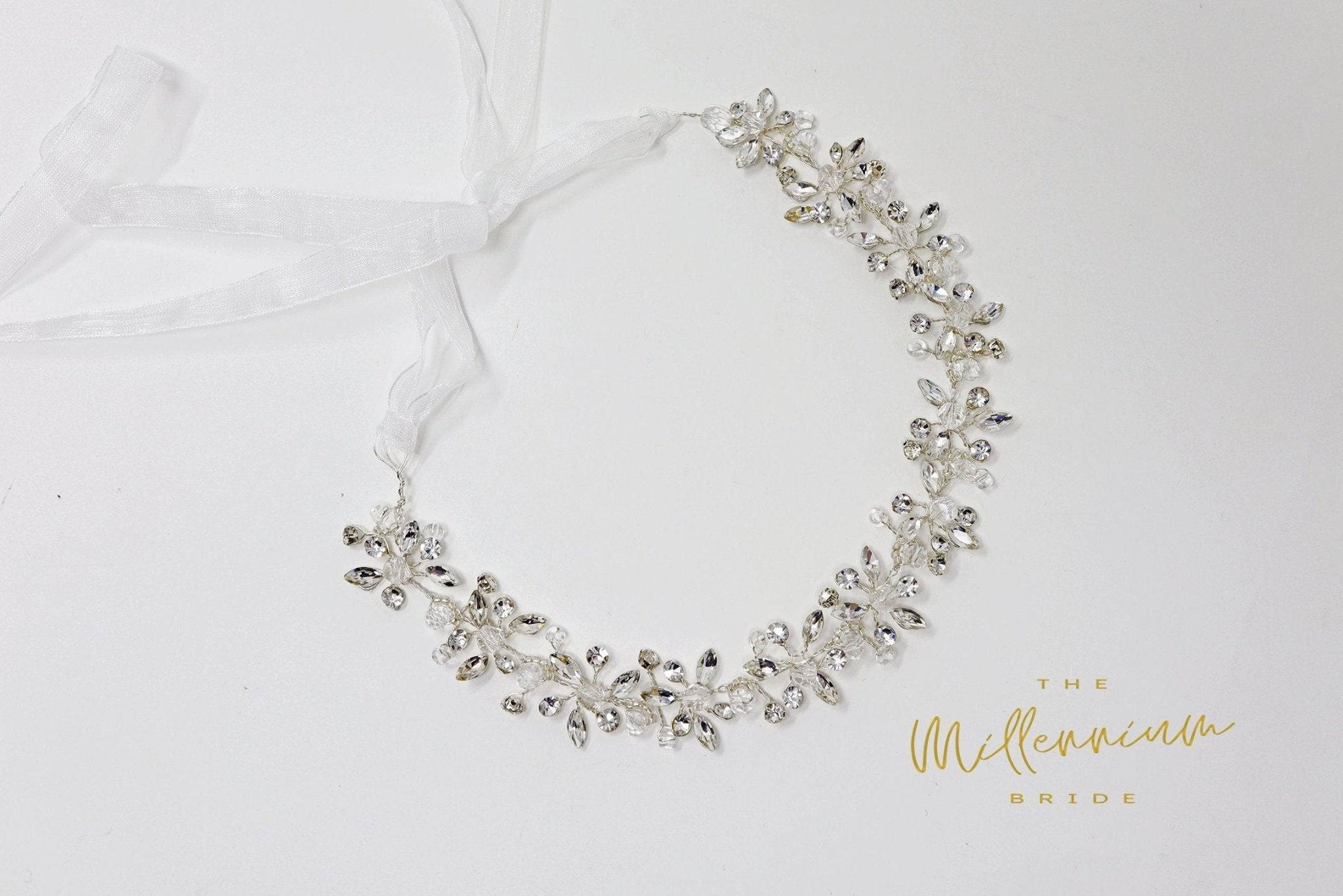 Dainty Rhinestones Crystal Vine Leaves Headband, Bridal Hair Vine, Delicate Headband, Hair accessories.